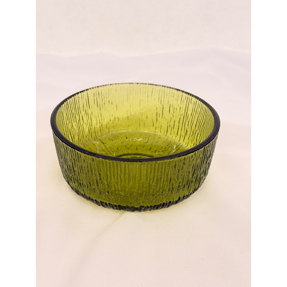 Vintage Green Textured Glass Bowl Mid Century Modern Bark Ice Small Serving Dish